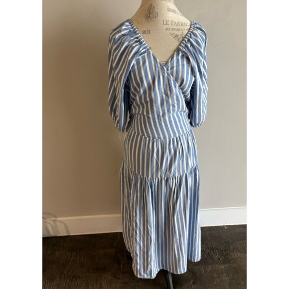 Old Navy Womens Wrap Midi Dress Puff Sleeve Smocked Stripes Blue White Size XL - Picture 3 of 14